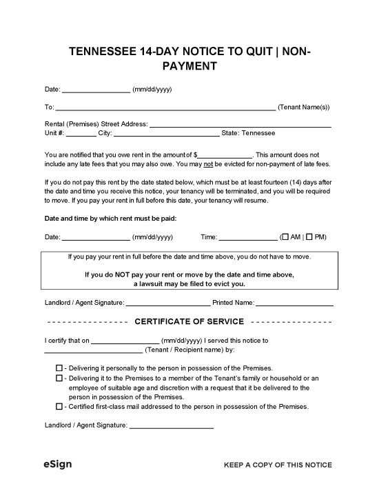 Free Tennessee Eviction Notice Templates (8) PDF Word