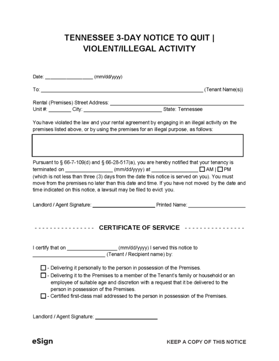 free tennessee eviction notice templates laws pdf word