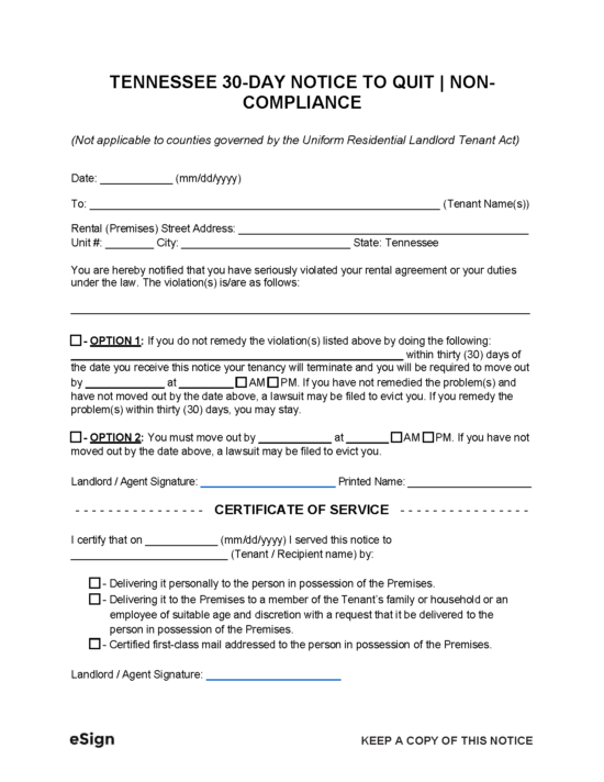 Free Tennessee Eviction Notice Templates (8) PDF Word