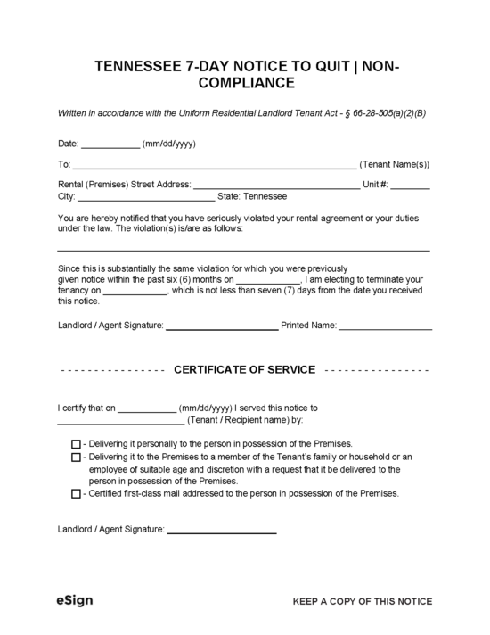 Free Tennessee Eviction Notice Templates (8) PDF Word