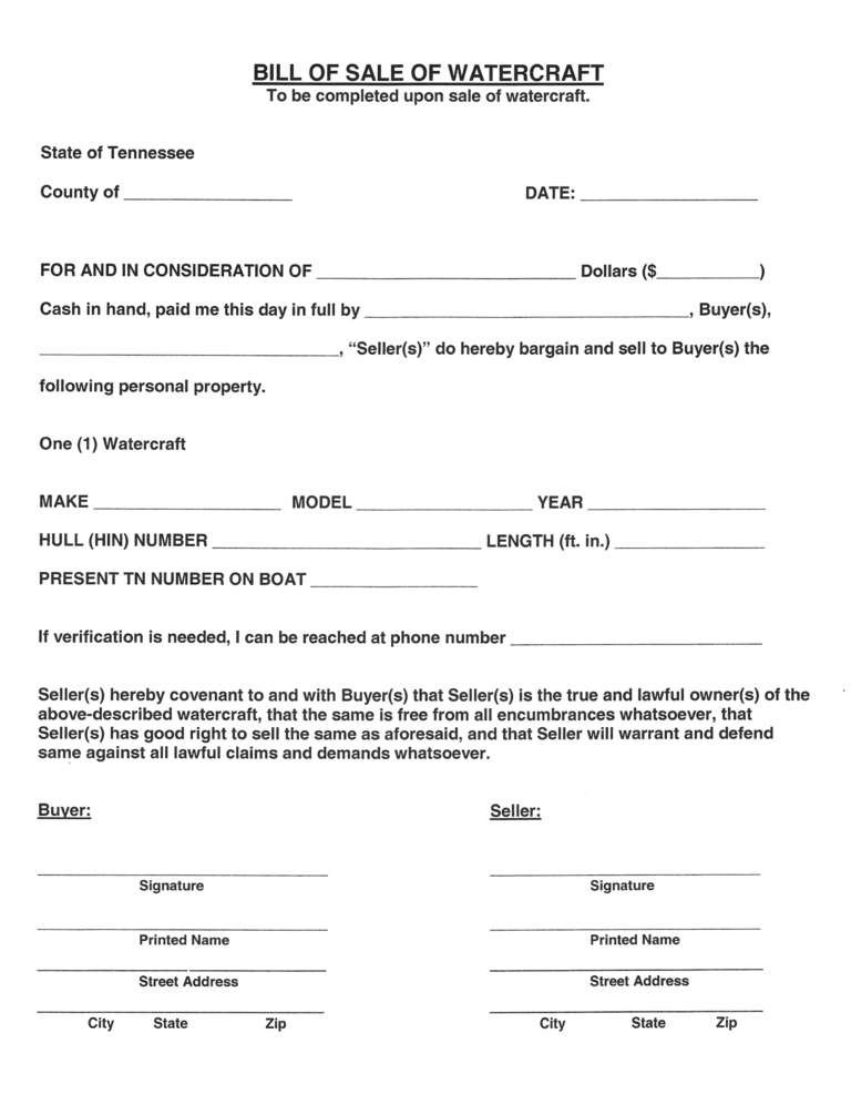 Free Tennessee Bill of Sale Forms PDF