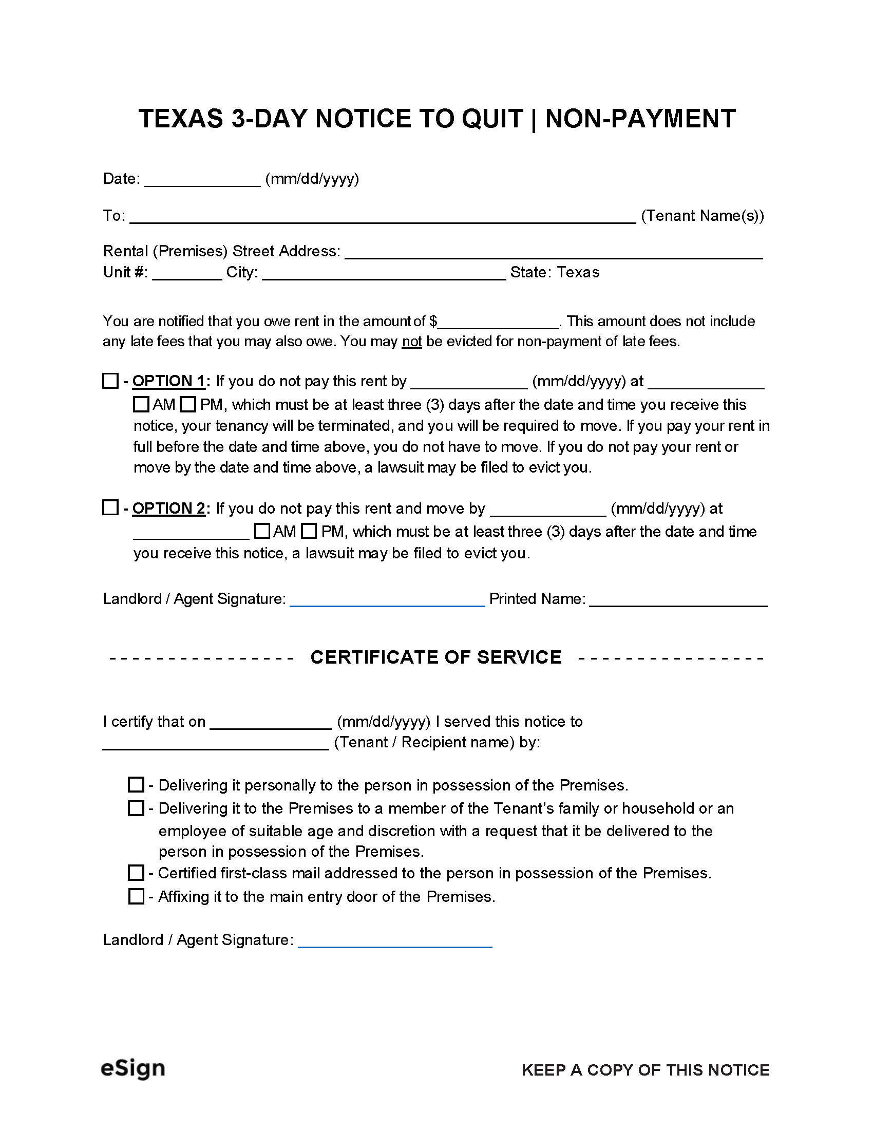 3 Day Notice To Vacate Texas Property Code Printable Form Templates 