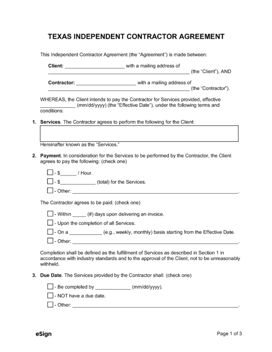 assignment of contract form texas