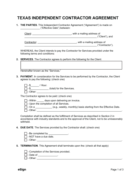 assignment of contract form texas