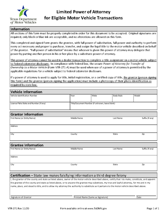 Free Texas Power of Attorney Forms | PDF