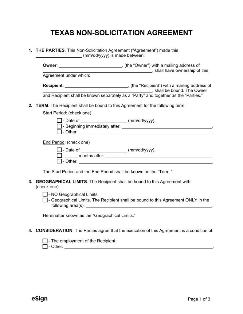 Free Texas NonSolicitation Agreement Template PDF Word