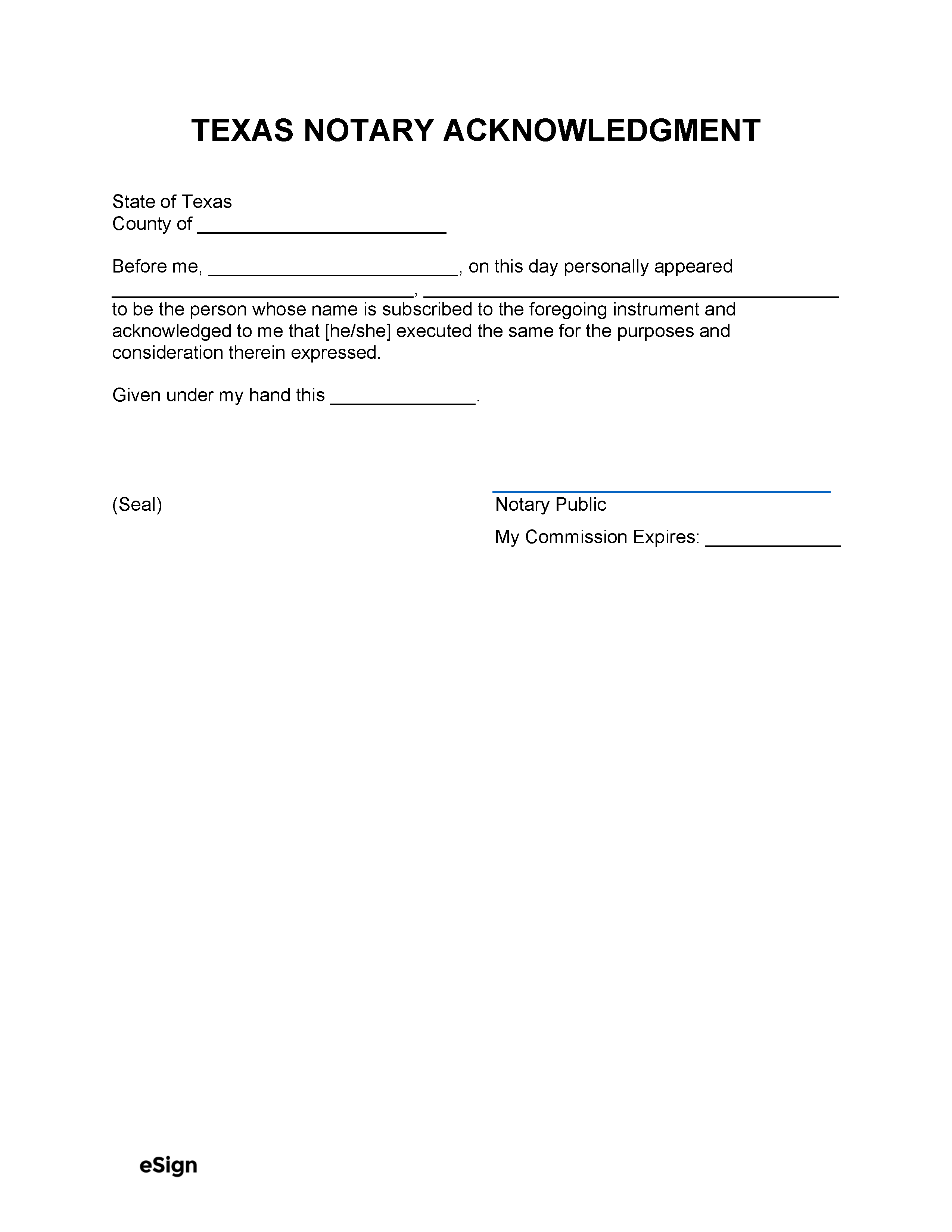 Free Texas Notary Acknowledgment Form | PDF | Word