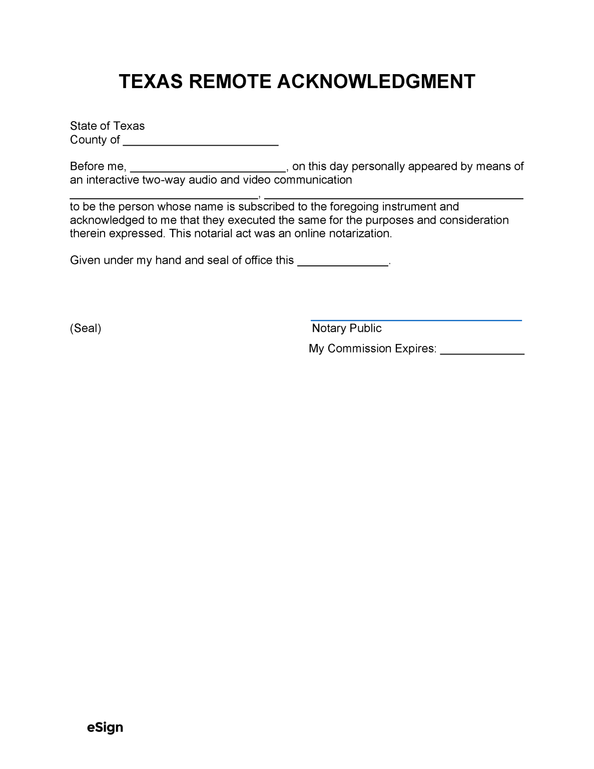 Free Texas Notary Acknowledgment Form PDF Word   Texas Remote Acknowledgment Form 1187x1536 