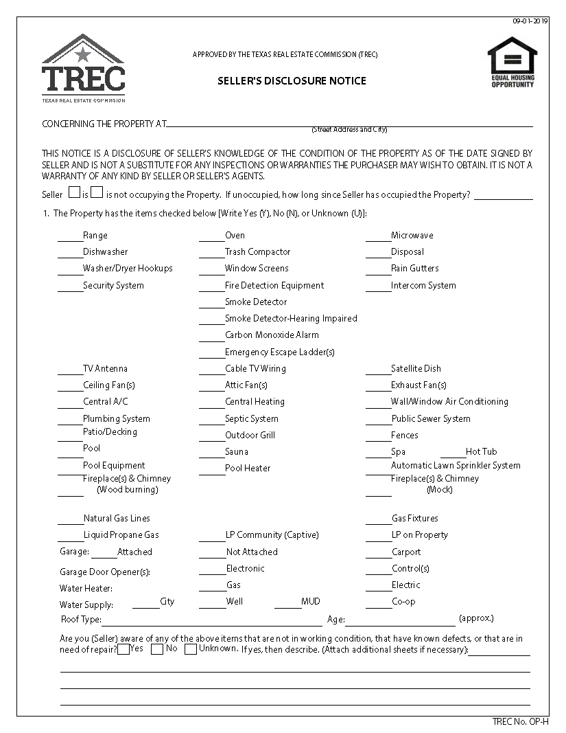 Free Texas Property Disclosure Statement PDF Word