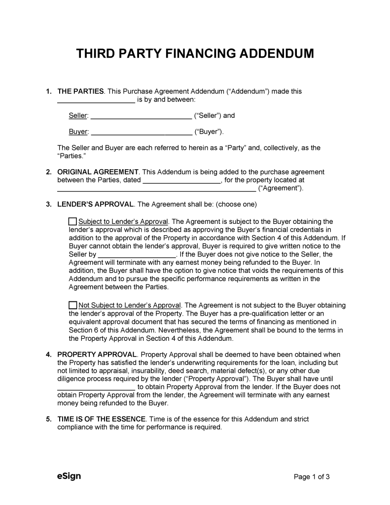 Free Third Party Financing Addendum (3) PDF Word