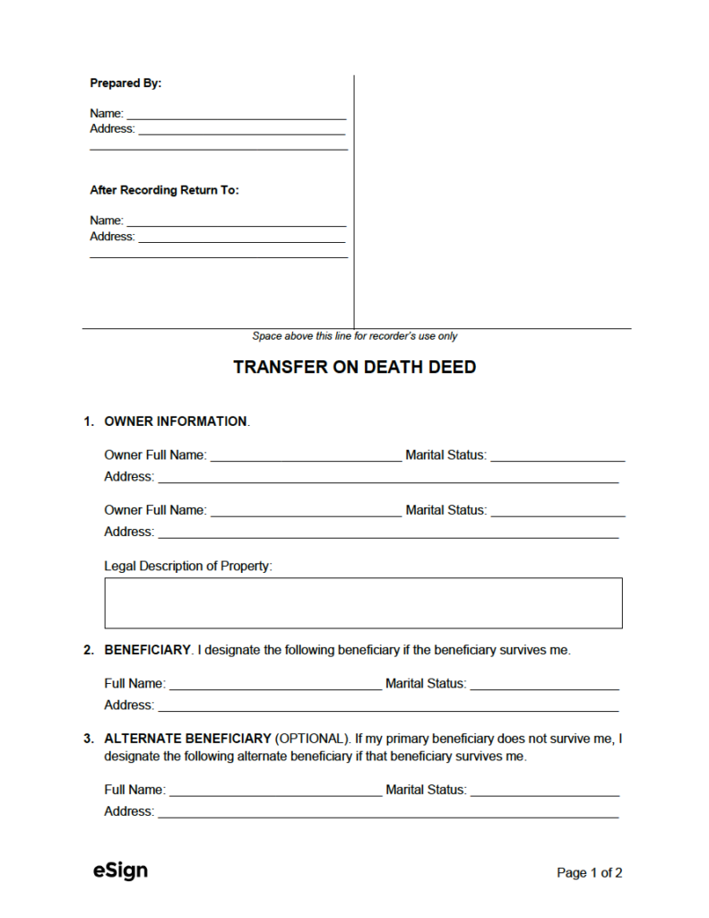 Free transfer on death deed todd pdf word