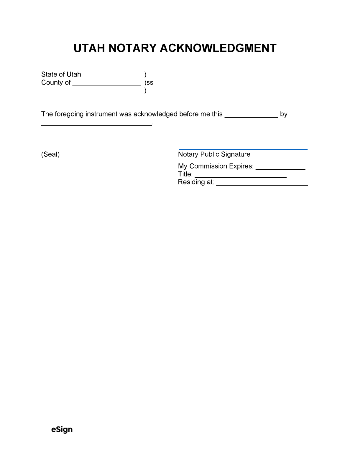 Free Utah Notary Acknowledgment Form | PDF | Word