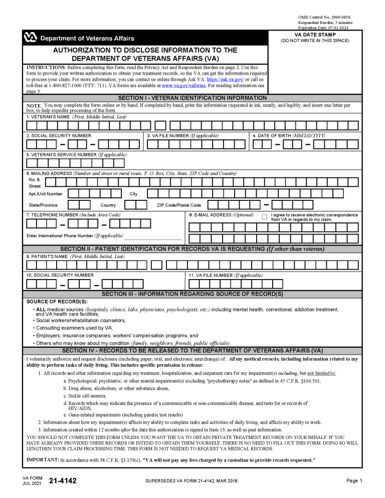 Free VA Form 21-4142 (and 21-4142a) | PDF