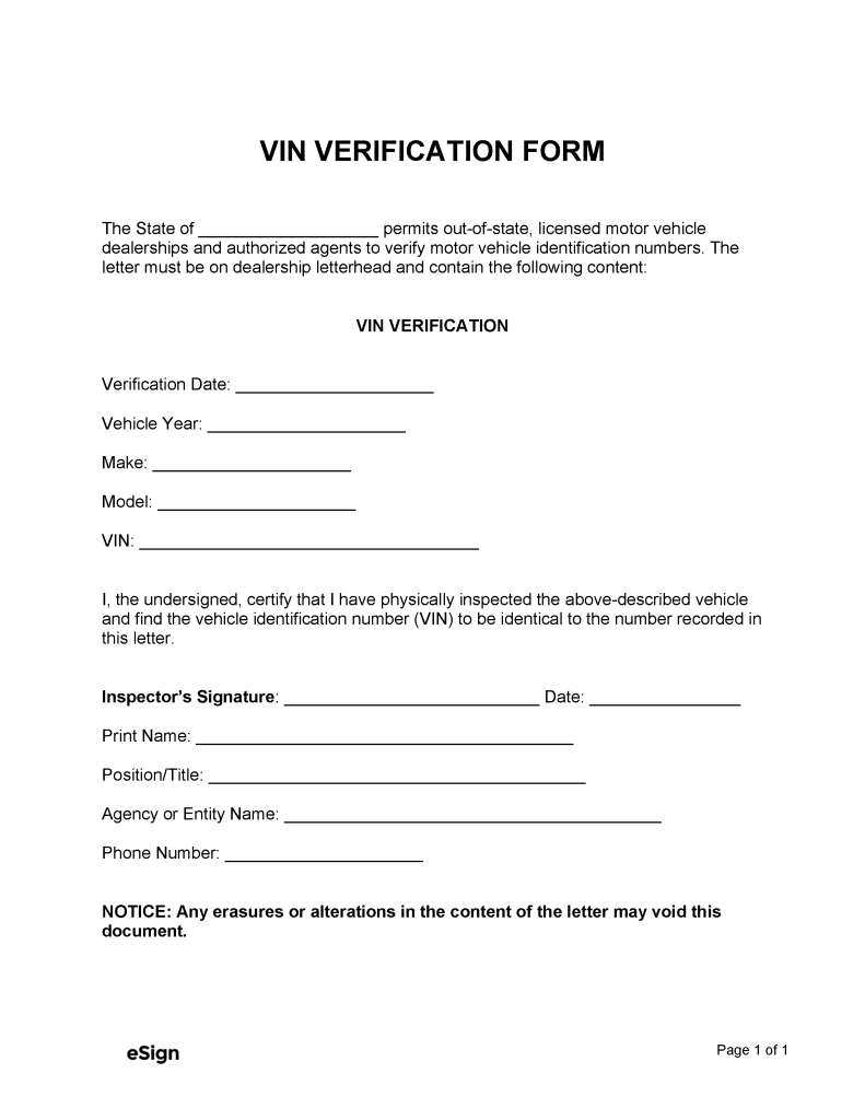 Free VIN Verification Form PDF Word Free VIN Verification Form PDF Word