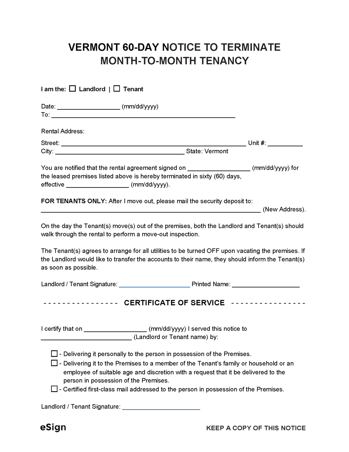 Free Vermont Eviction Notice Template (5) | PDF | Word