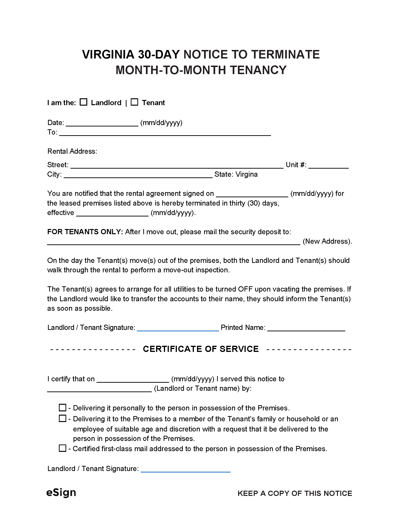 30 Day Notice To Landlord Month To Month Template Word