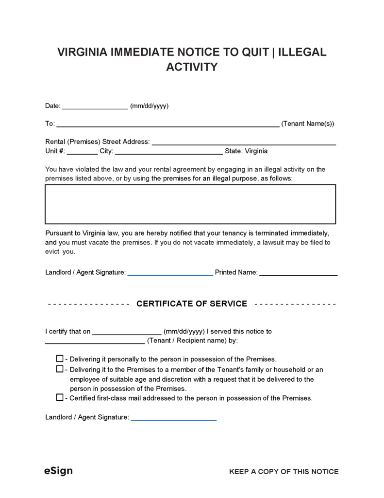 Free Virginia Eviction Notice Templates Laws PDF Word