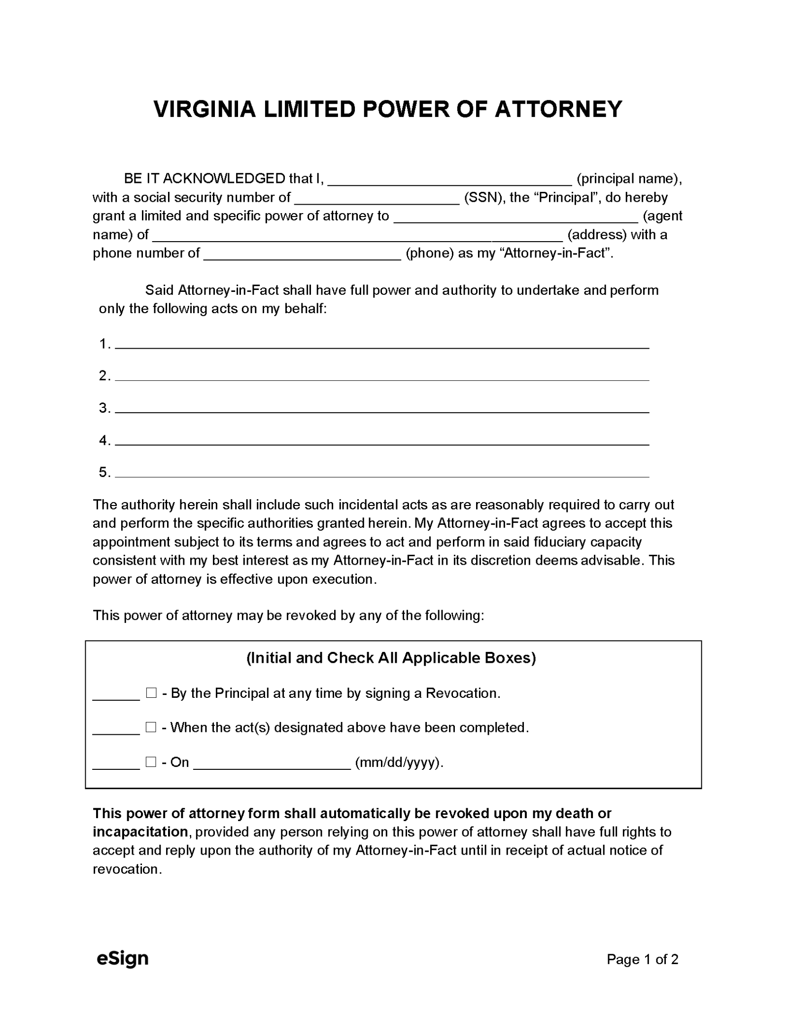 Free Virginia Power of Attorney Forms PDF Word