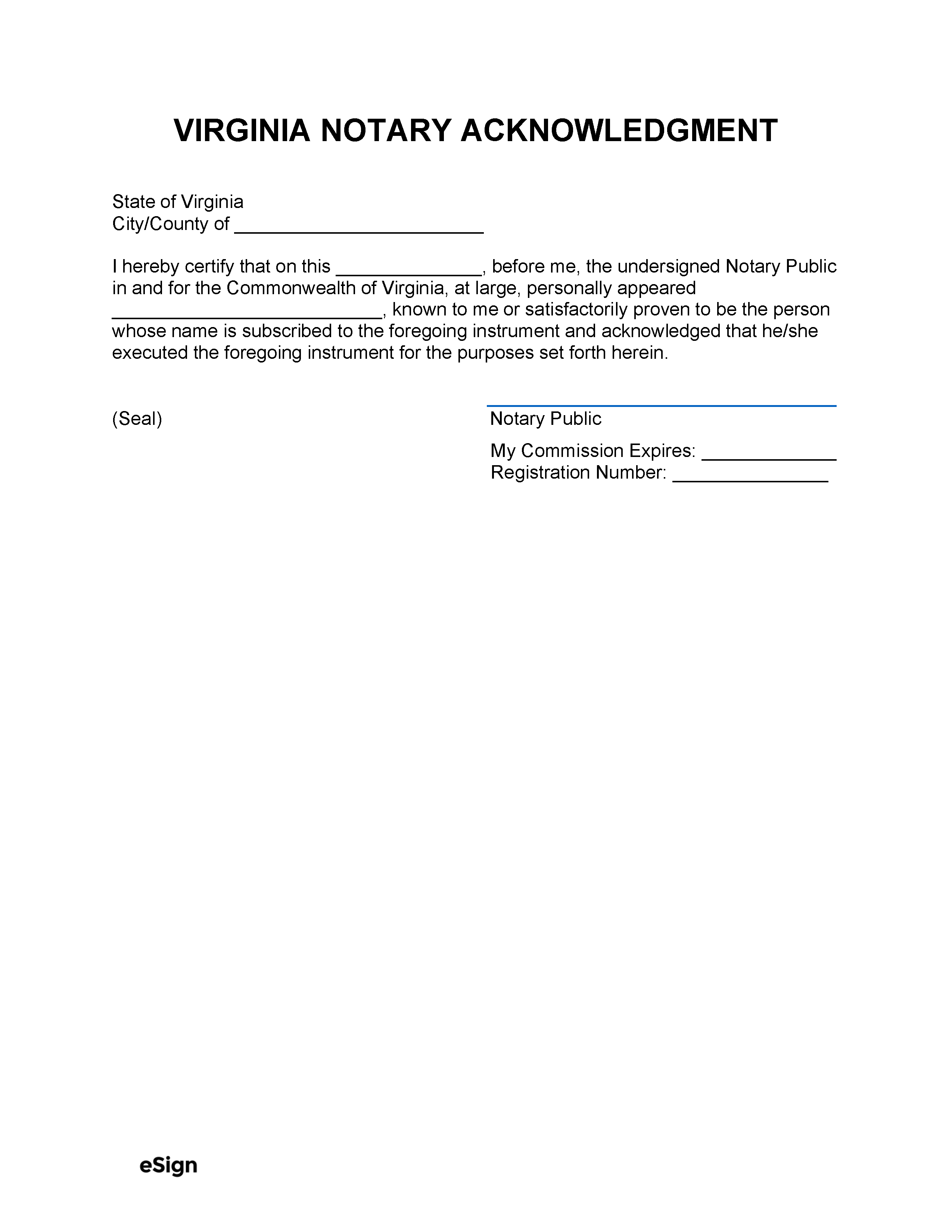 Free Virginia Notary Acknowledgment Form Pdf Word 7964