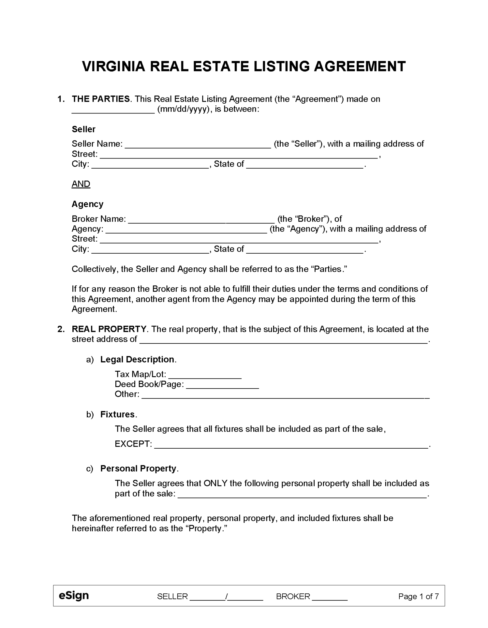 Free Virginia Real Estate Listing Agreement PDF Word