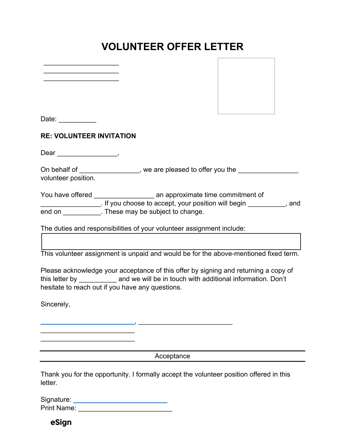 Free Volunteer Offer Letter | PDF | Word