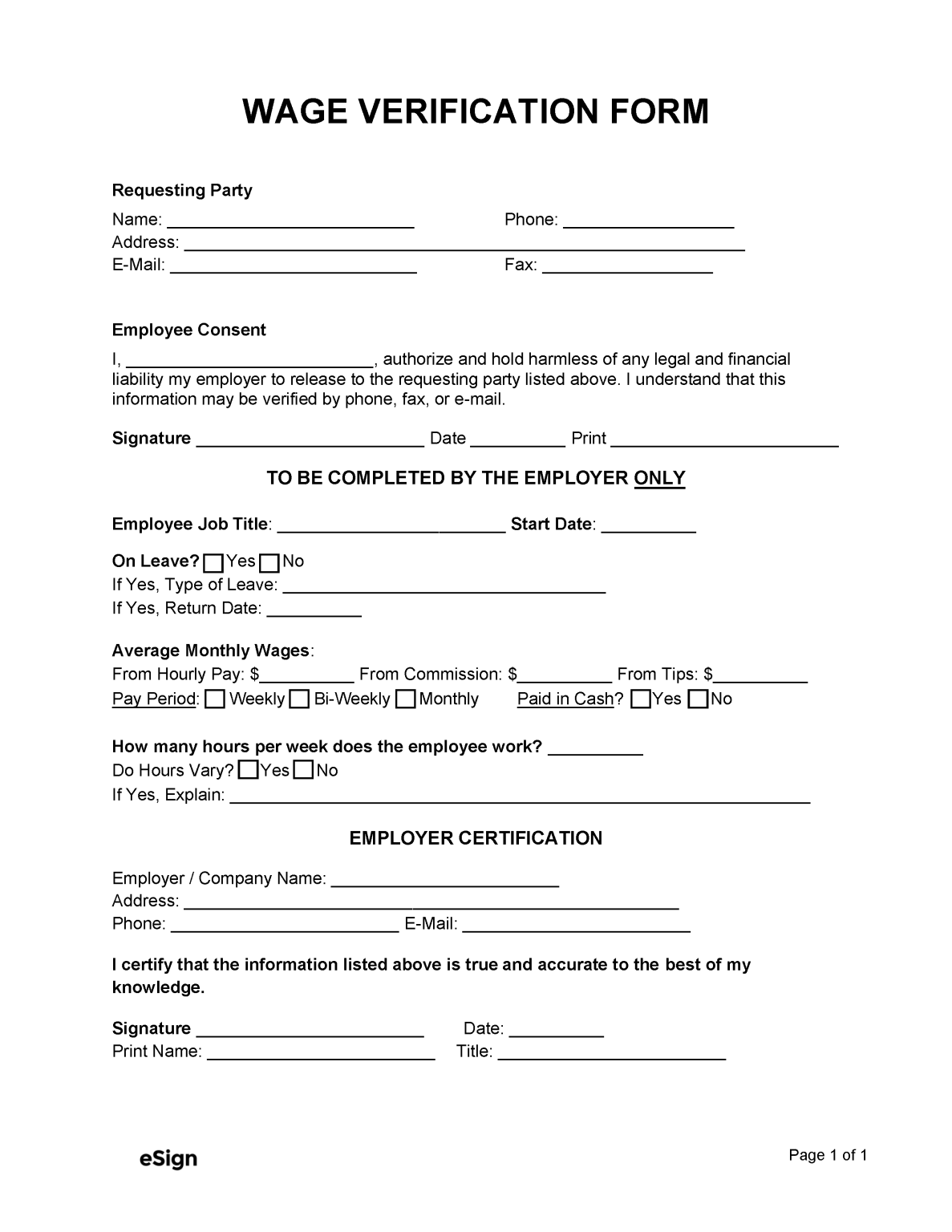 Free Wage Verification Form | PDF | Word