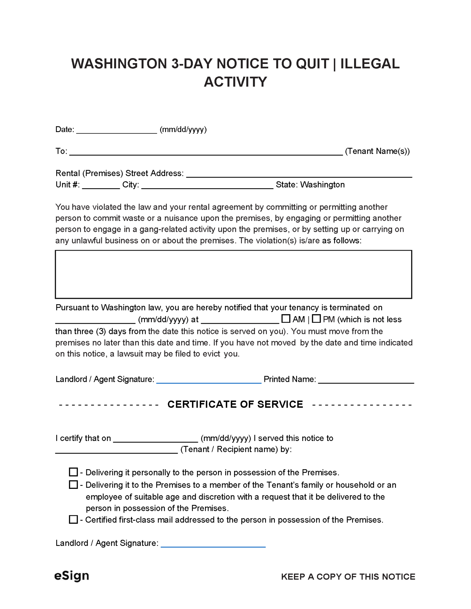 Free Washington Eviction Notice Template 4 Pdf Word