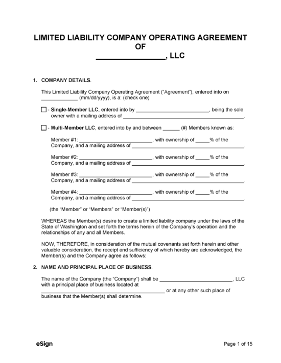 Free Washington LLC Operating Agreement Template | PDF | Word