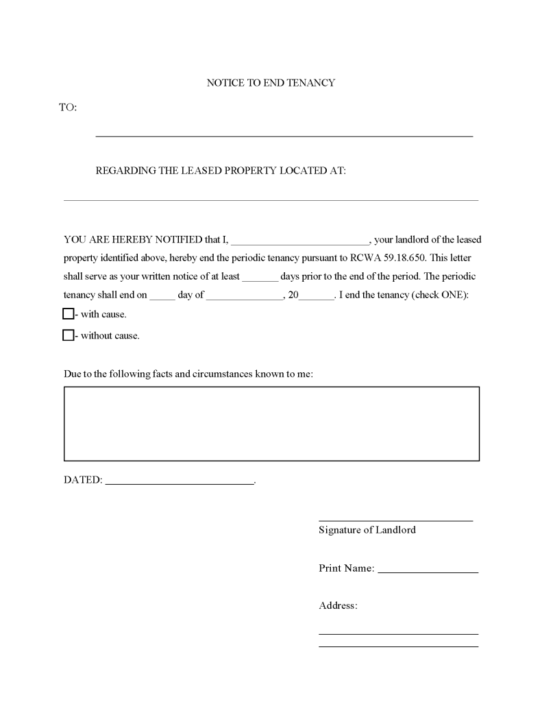 Free Washington 20-Day Notice to Quit | Lease Termination Letter | PDF