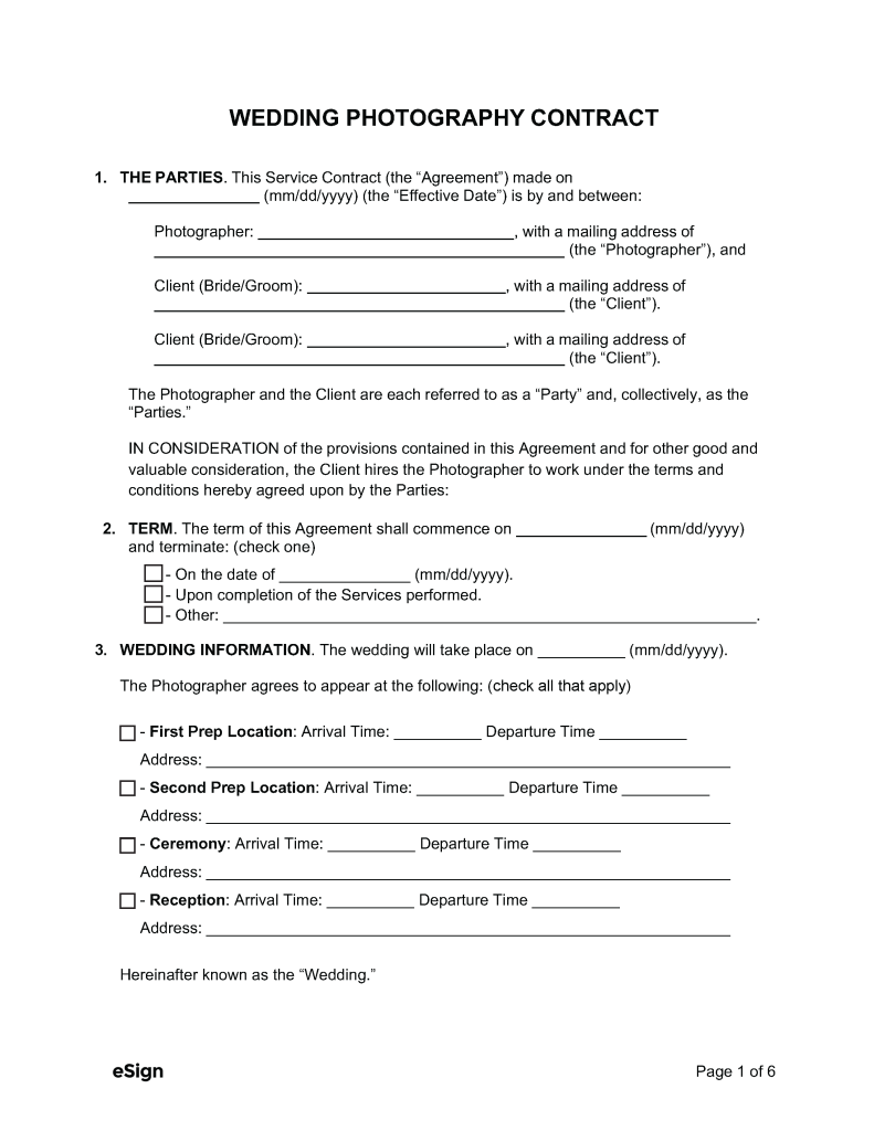 Free Wedding Photography Contract Template | PDF | Word