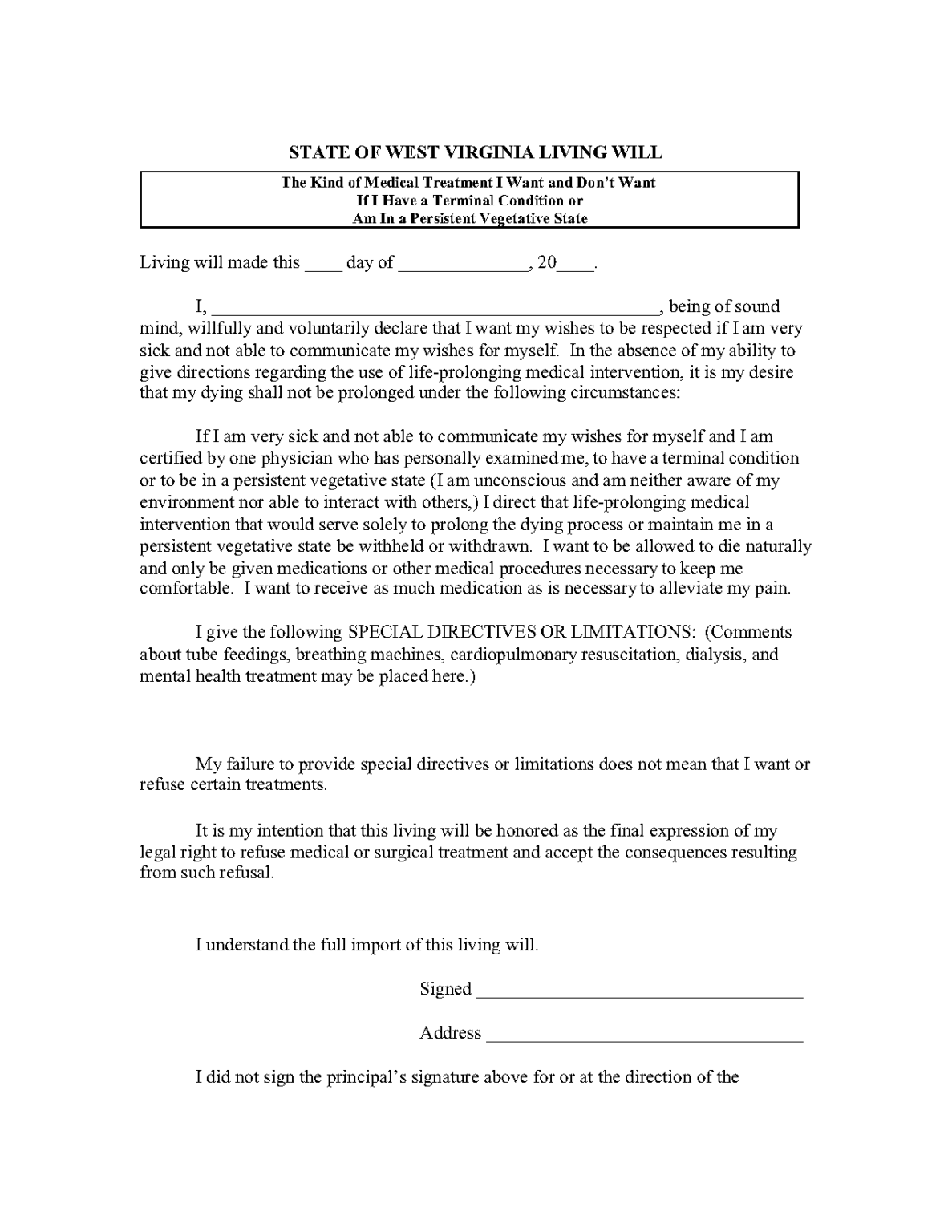 Free West Virginia Living Will Form PDF Free west virginia living will form pdf