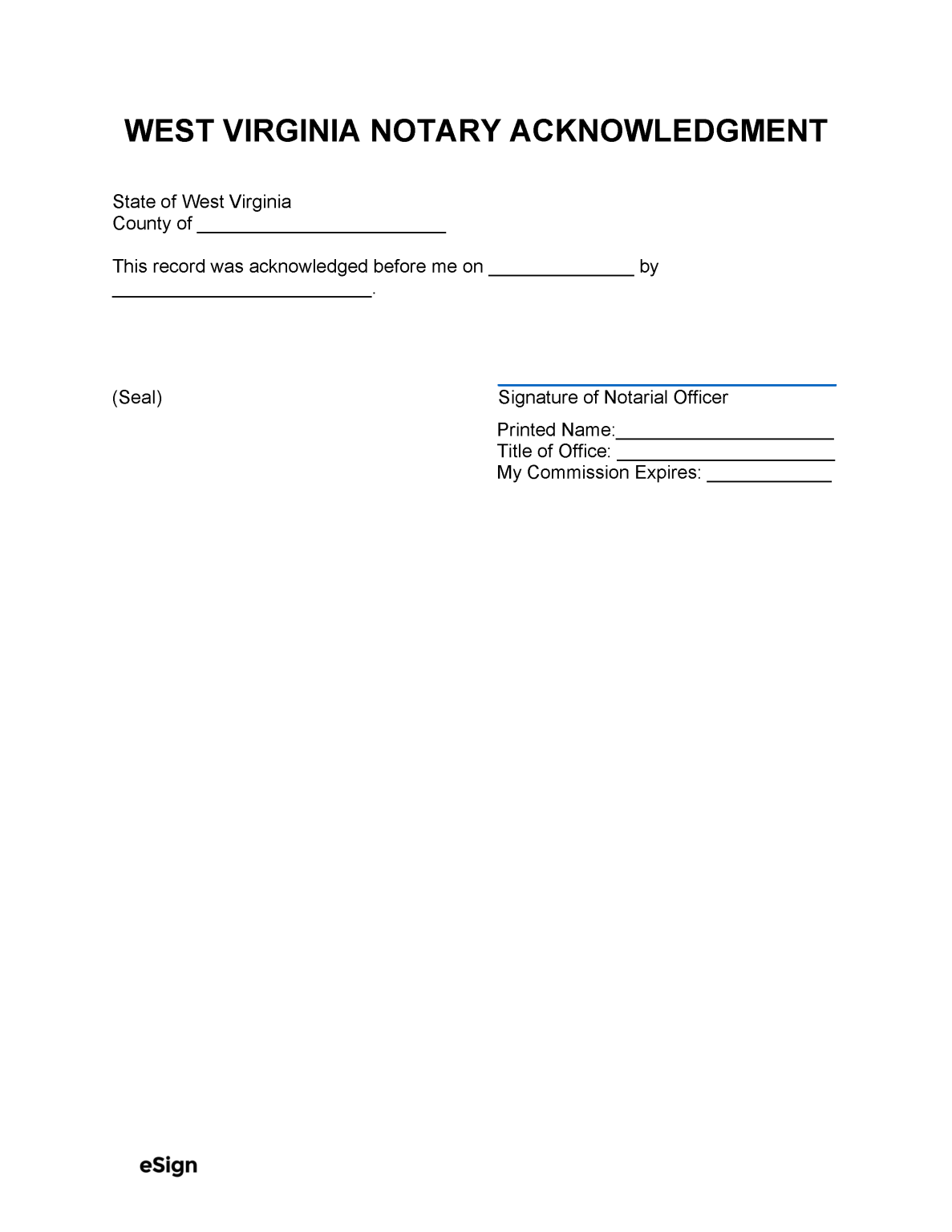 Free West Virginia Notary Acknowledgment Form Pdf Word 8121