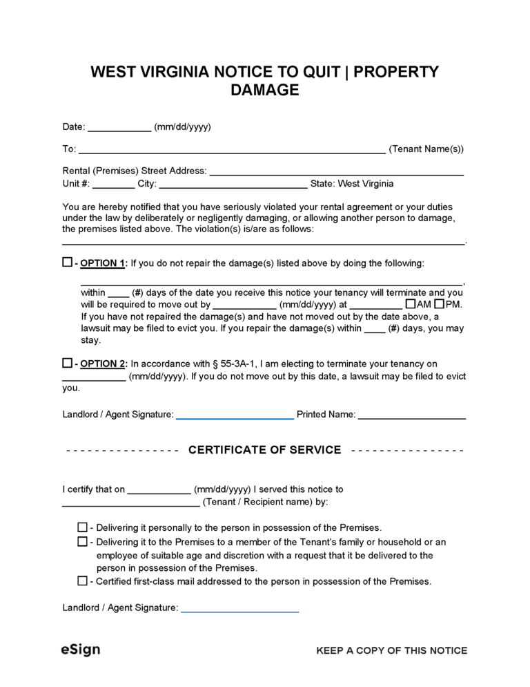 free west virginia eviction notice templates laws pdf word