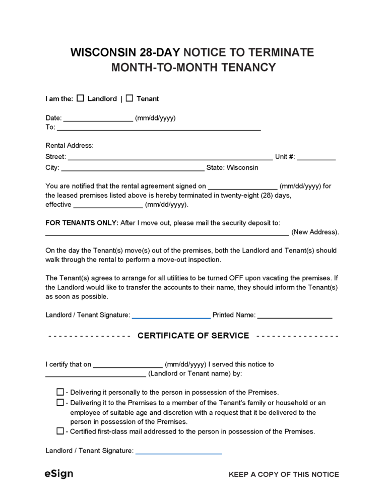 Free Wisconsin Eviction Notice Templates | Laws - PDF | Word