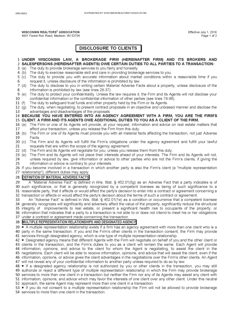 Free Wisconsin Real Estate Listing Agreement PDF Word