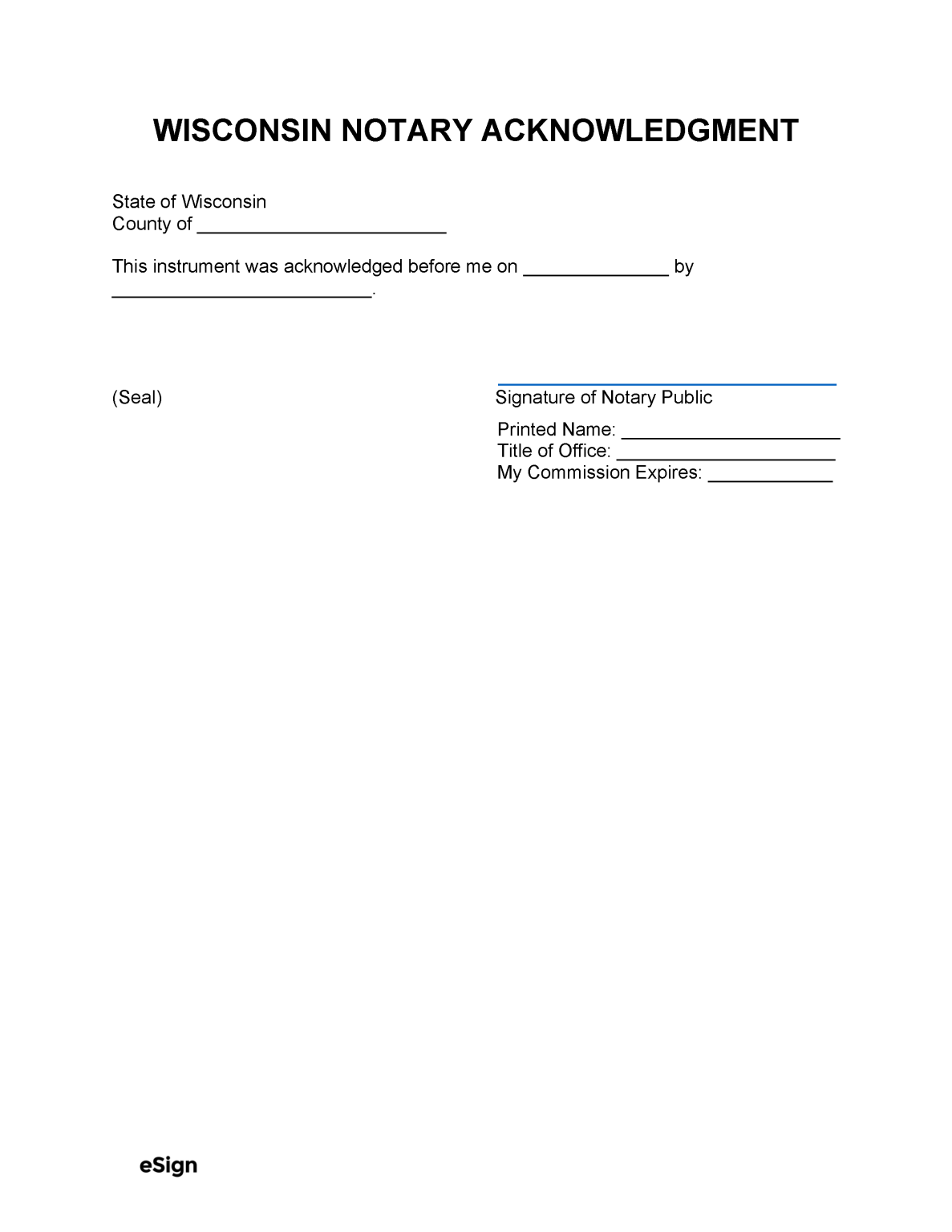 Free Wisconsin Notary Acknowledgment Form | PDF | Word