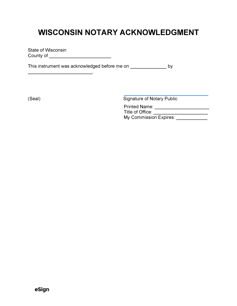 Free Wisconsin Notary Acknowledgment Form | PDF | Word