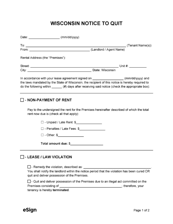 Free Wisconsin Eviction Notice Templates (8) | PDF | Word