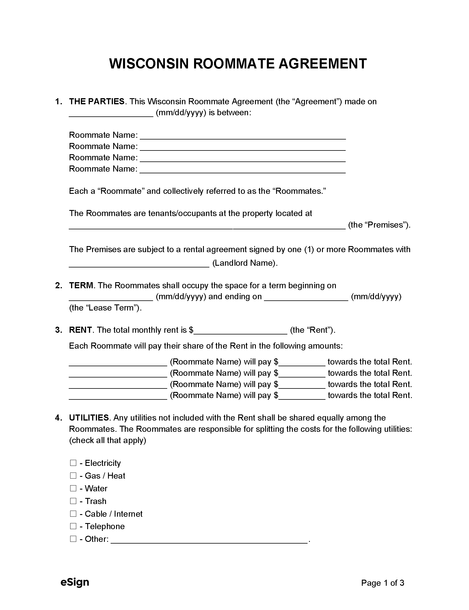 Free Wisconsin Rental Lease Agreement Templates (6) PDF Word