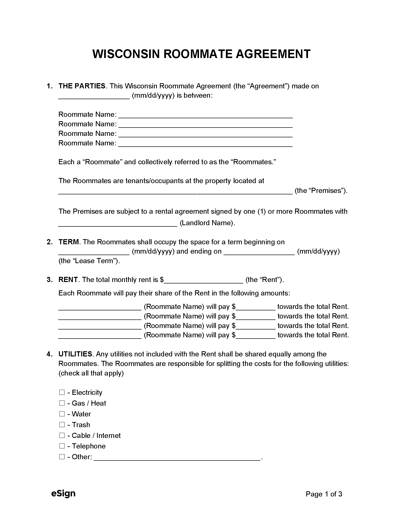 Free Wisconsin Rental Lease Agreement Templates 6 PDF Word