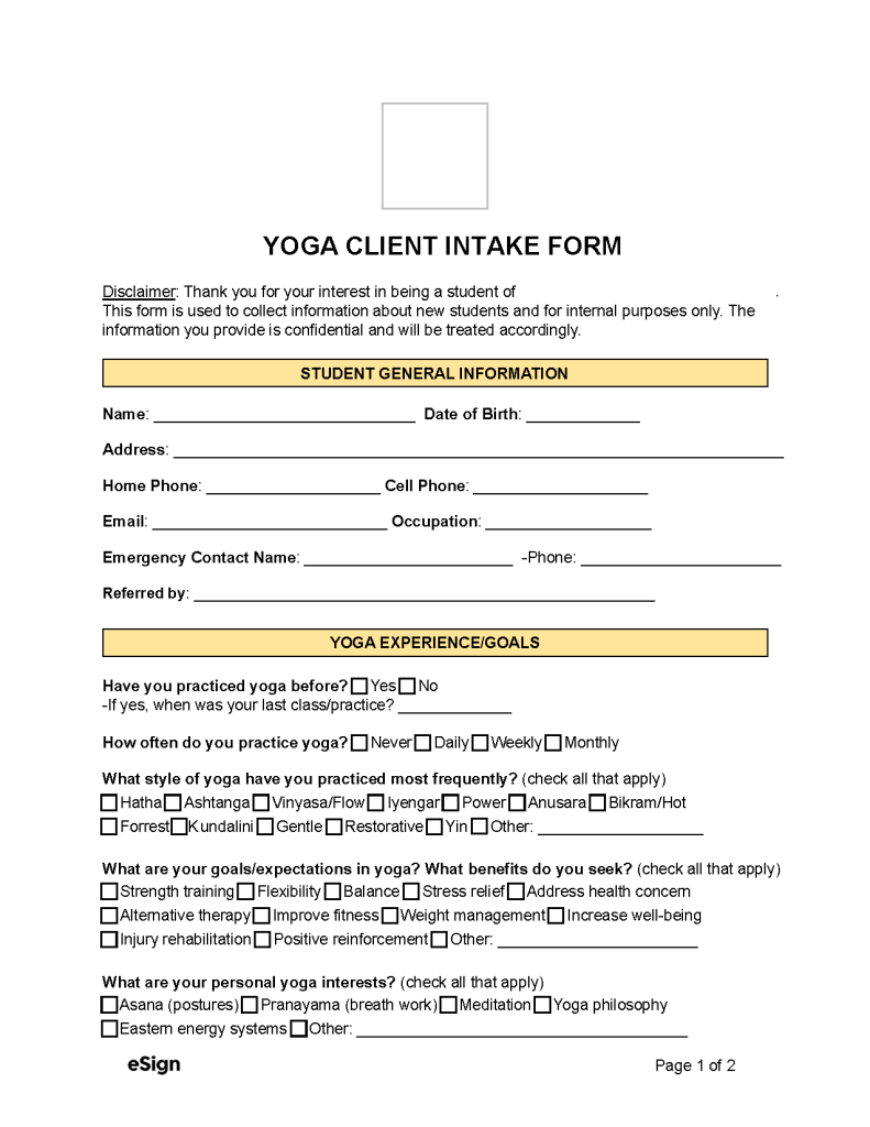 Free Yoga Client Intake Form | PDF | Word